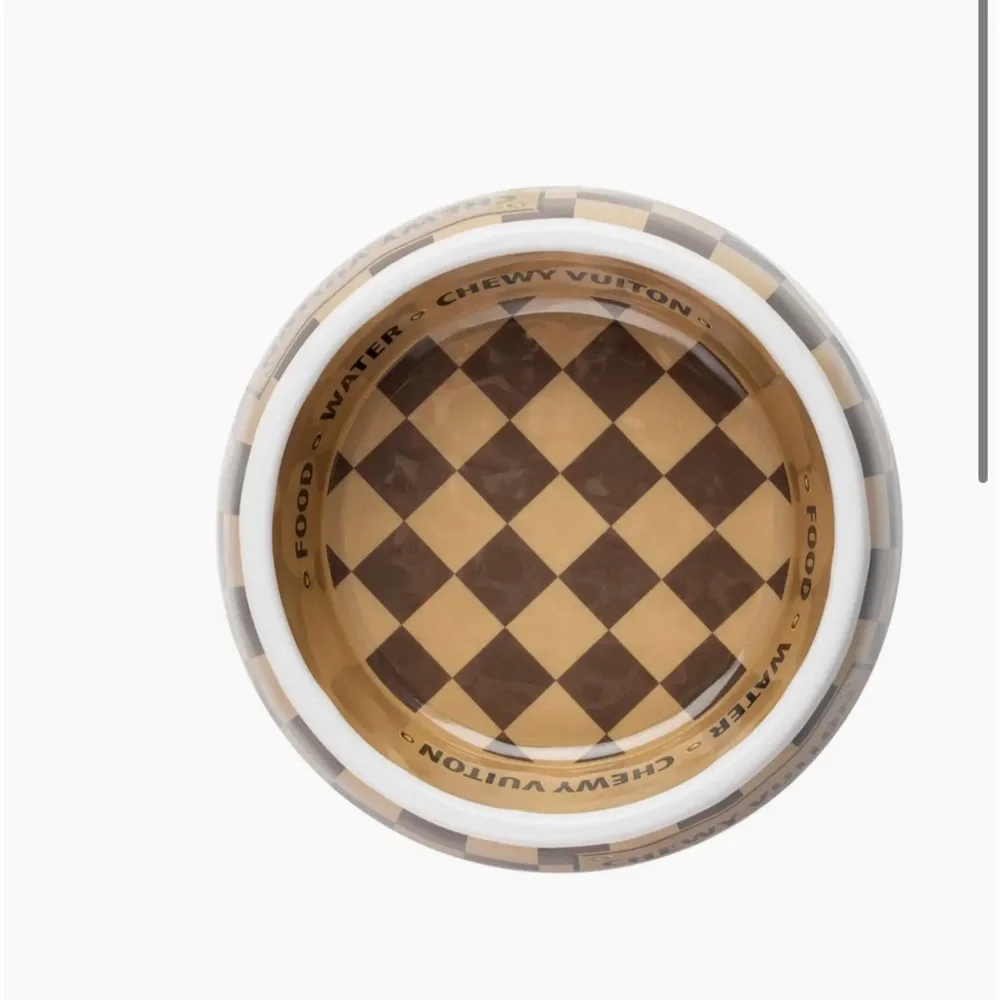 Haute Diggity Doy BARK, LOVE, PLAY! Checker Chewy Vuiton Bowl - Large NEW